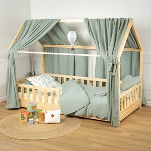 Ciel de lit cabane gaze coton duo vert
