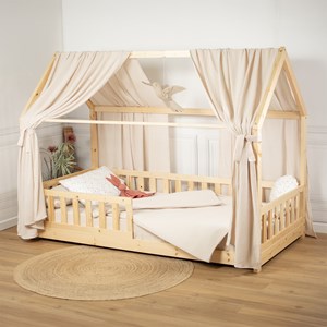 Ciel de lit cabane gaze coton duo beige