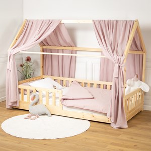 Ciel de lit cabane gaze coton duo rose