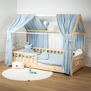 Ciel de lit cabane gaze coton duo bleu