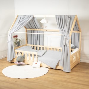 Ciel de lit cabane gaze coton duo gris
