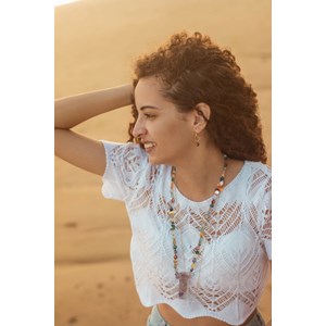 Sautoir pierres - pendentif améthyste