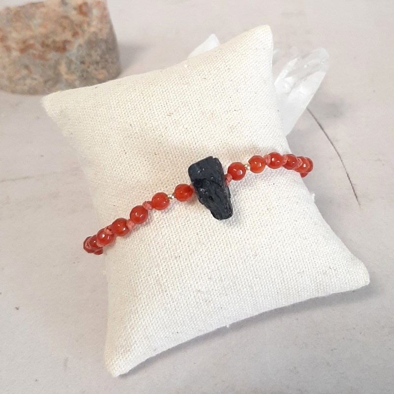 Bracelet cornaline et tourmaline noire