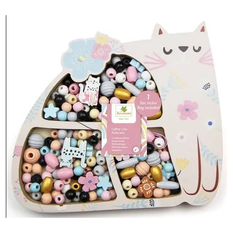 Coffret chat perles en bois