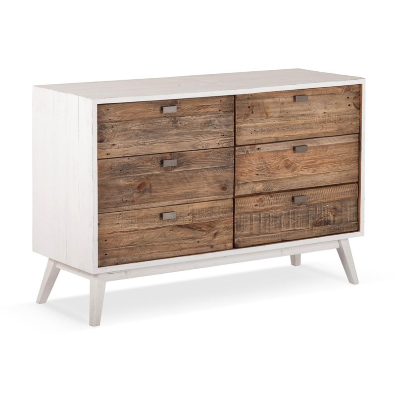 Décoration d'autrefois - Commode 6 tiroirs bois blanc 130x45x85cm