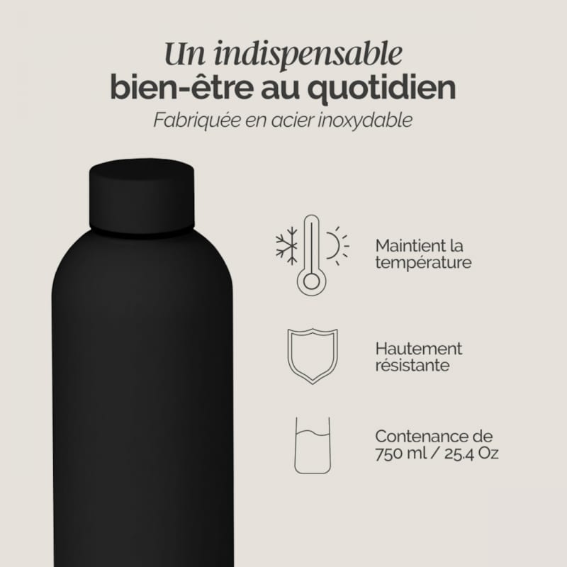 Gourde isotherme 750ml - noir (Vivezen) - Image 2