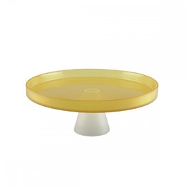 Plat à gâteaux jaune sur pied blanc 28cm - citron