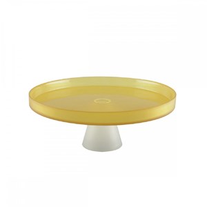 Plat à gâteaux jaune sur pied blanc 28cm - citron
