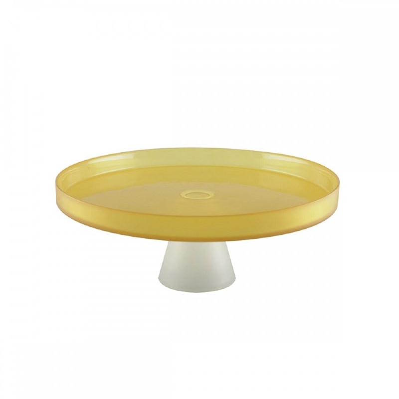 Plat à gâteaux jaune sur pied blanc 28cm - citron