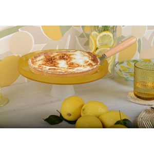 Plat à gâteaux jaune sur pied blanc 28cm - citron