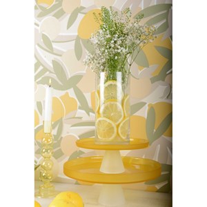 Plat à gâteaux jaune sur pied blanc 28cm - citron