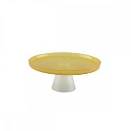 Plat à gâteaux jaune sur pied blanc 21cm - citron