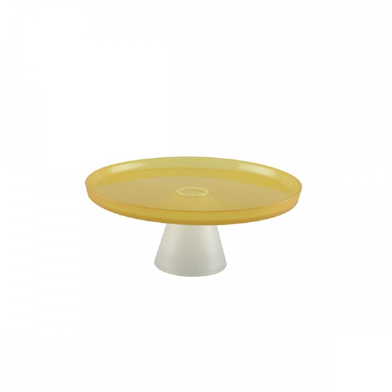 Plat à gâteaux jaune sur pied blanc 21cm - citron