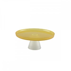 Plat à gâteaux jaune sur pied blanc 21cm - citron