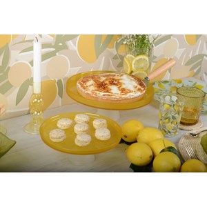 Plat à gâteaux jaune sur pied blanc 21cm - citron