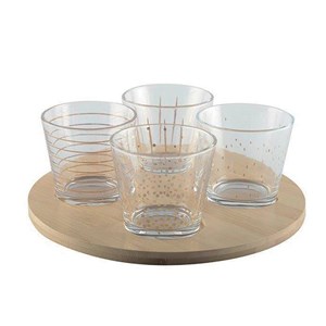 Coupelles dorées avec plateau en bois - lot de 4