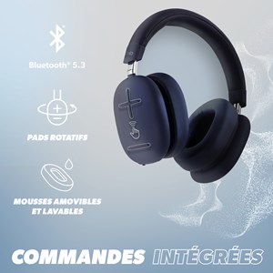 Casque bluetooth réduction de bruit bleu