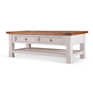Table basse 2 tiroirs bois blanc -