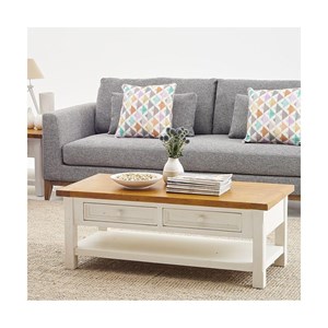 Table basse 2 tiroirs bois blanc -