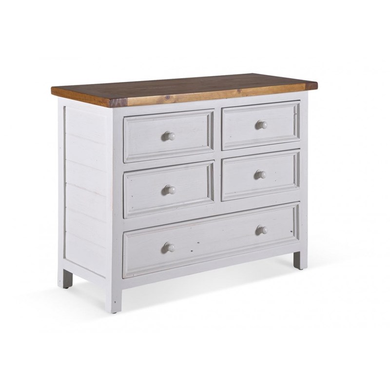 Commode 5 tiroirs bois blanc - théomine