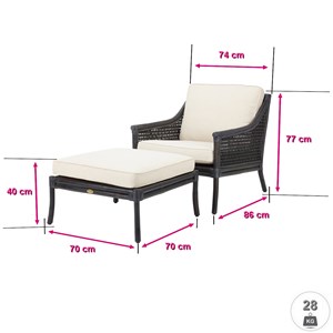 Fauteuil bilbao rotin noir et coussin bl
