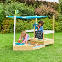 Bac à Sable Pirate KIDIZ AHOI - Bateau En Bois Avec Voile, Banc Et Couvercle - Grand Espace De Jeu Extérieur Bleu