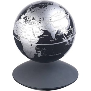 Globe noir-argent en lévitation geolite