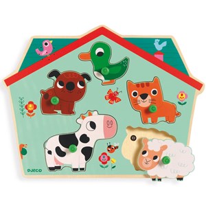 Puzzle sonore bois +12m ouaf woof djeco