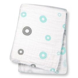 Lange mousseline - cercles bleu/gris