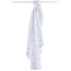 Lange mousseline - cercles bleu/gris