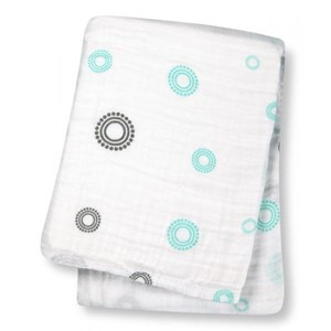 Lange mousseline - cercles bleu/gris