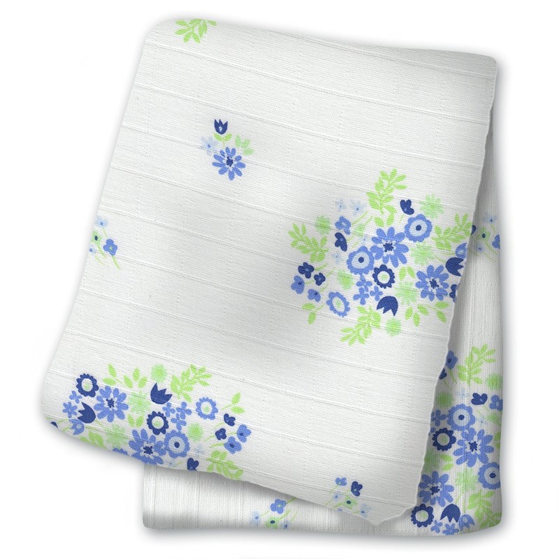 Lange mousseline - bouquet bleu vintage