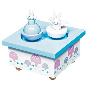 Boite à musique ange lapin, bleu ciel