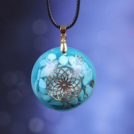 Collier pendentif orgone yoga turquoise