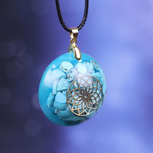Collier pendentif orgone yoga turquoise