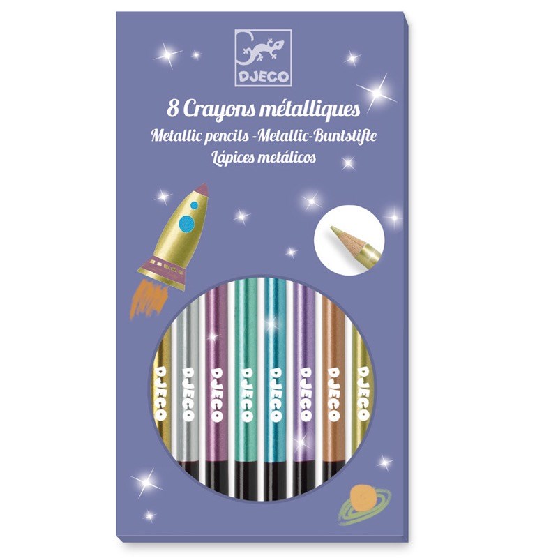 Djeco - 8 crayons metalliques +6y les couleurs