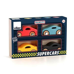 Coffret de 4 voitures en bois super cars