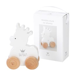 Canard en bois à roulettes