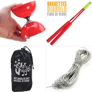 Diabolo roulement rouge + baguettes pro