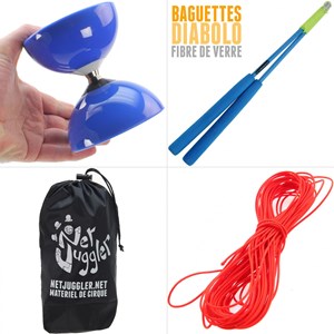 Diabolo roulement bleu + baguettes pro b