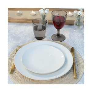 Assiette plate blanche rosa  - lot de 6