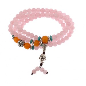 Bracelet-collier mala - quartz rose