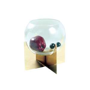 Vase boule en verre support doré h.27 cm