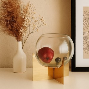 Vase boule en verre support doré h.27 cm