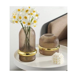 Vase ambre bord doré 18x15cm