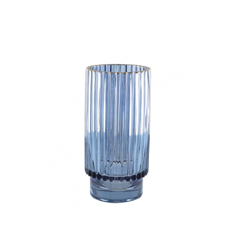 Vase bleu fonce bord doré h.20cm