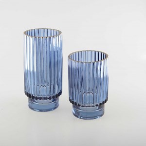 Vase bleu fonce bord doré h.20cm