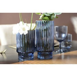 Vase bleu fonce bord doré h.15cm