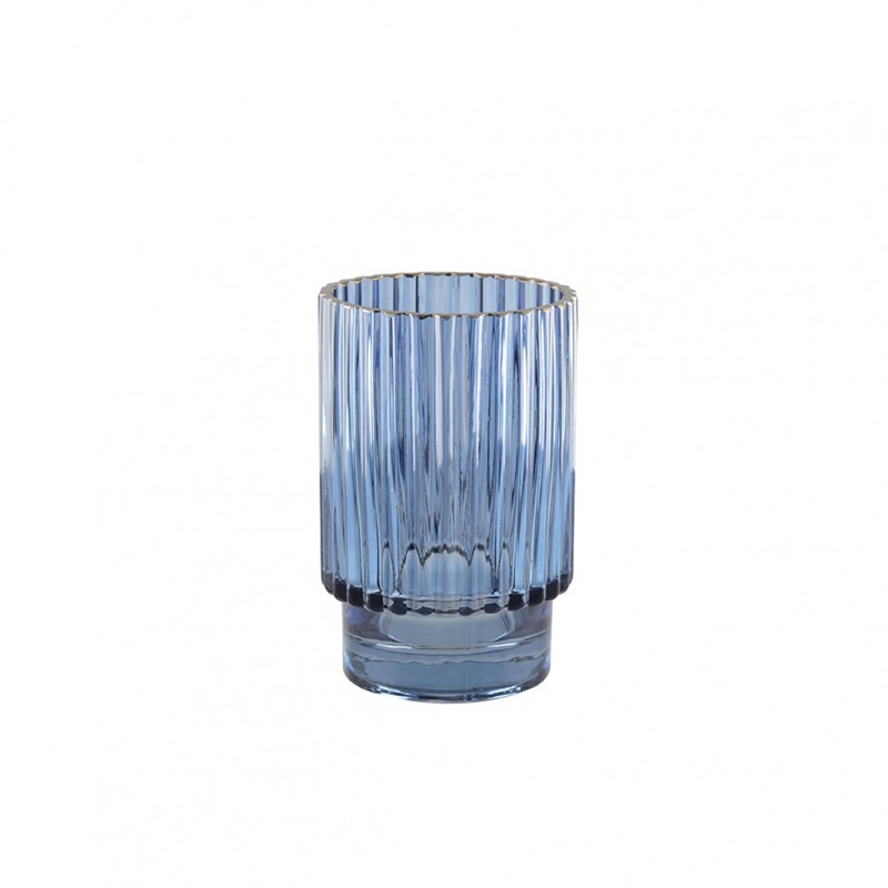 Vase bleu fonce bord doré h.15cm