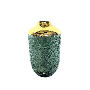 Vase vert avec bord doré 16 x 29 cm